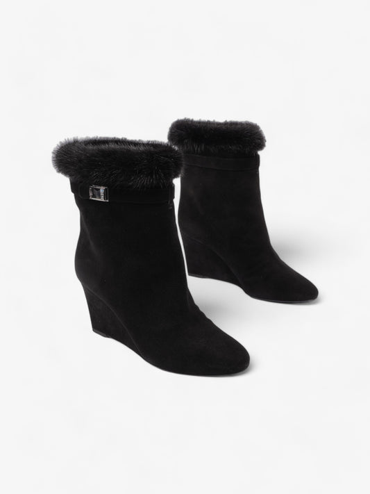 Christian Dior Fur Trim Ankle Boots 80mm Black Suede EU 37 UK 4