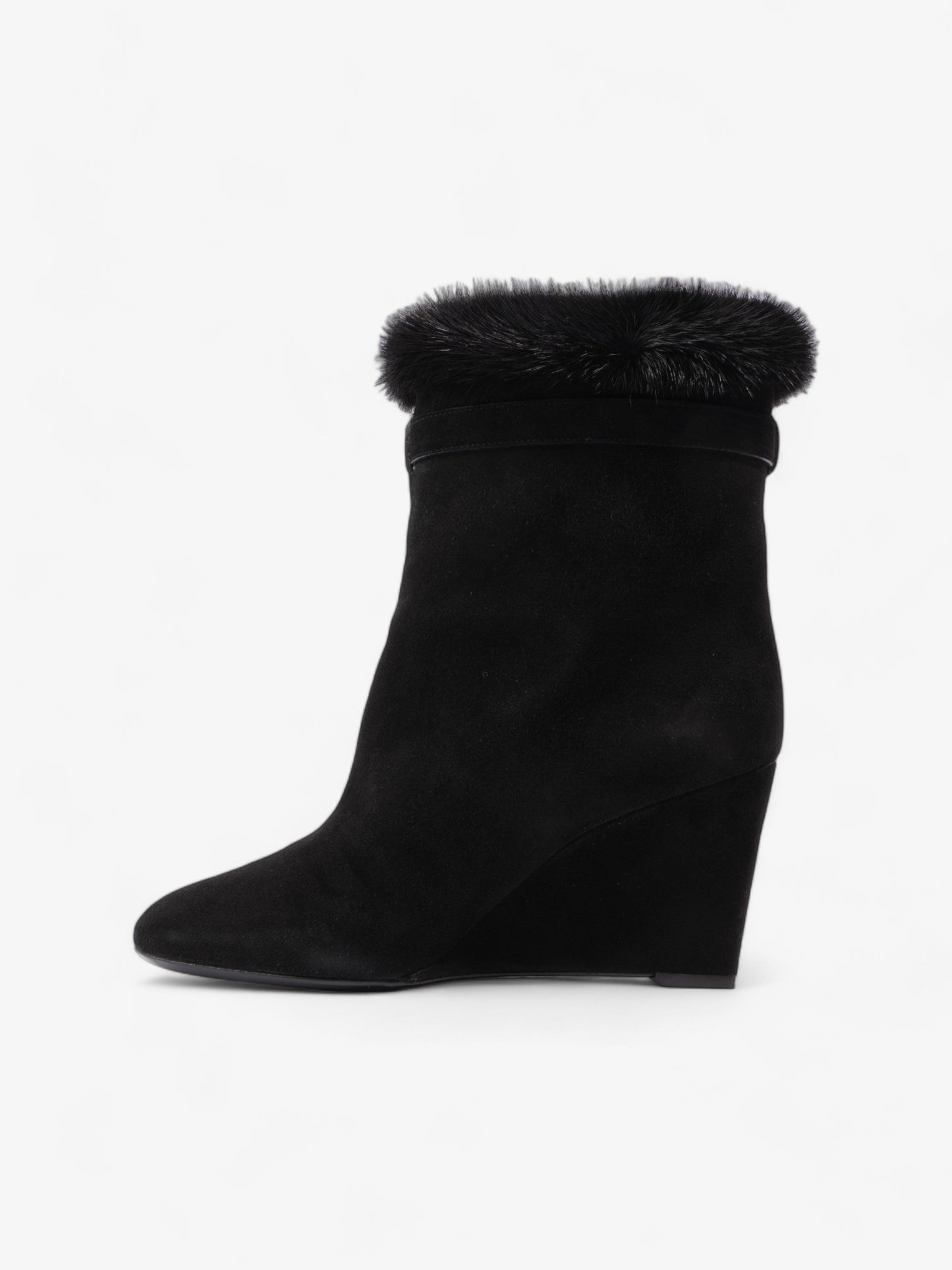Christian Dior Fur Trim Ankle Boots 80mm Black Suede EU 37 UK 4