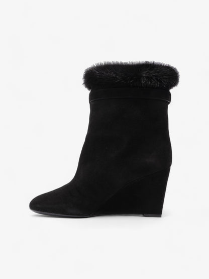 Christian Dior Fur Trim Ankle Boots 80mm Black Suede EU 37 UK 4