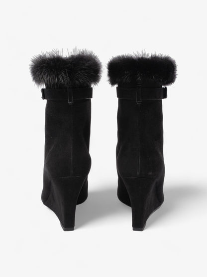 Christian Dior Fur Trim Ankle Boots 80mm Black Suede EU 37 UK 4