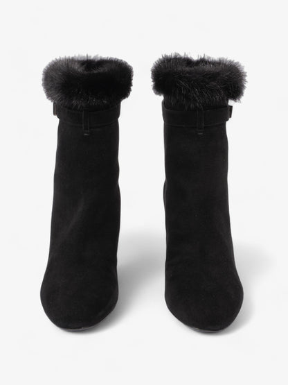 Christian Dior Fur Trim Ankle Boots 80mm Black Suede EU 37 UK 4