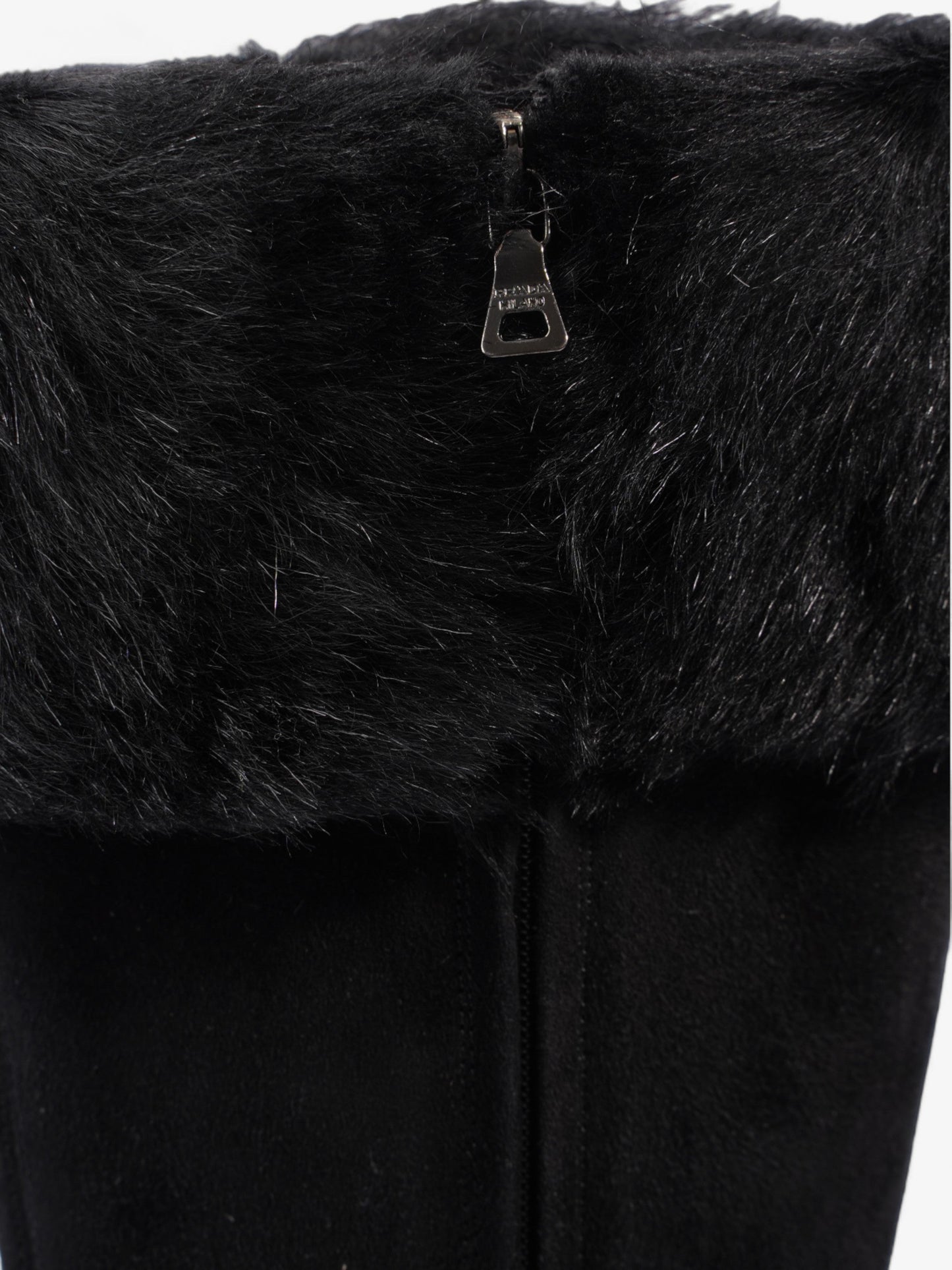 Prada Fur Trim Calf Boots 100mm Black Suede EU 37 UK 4