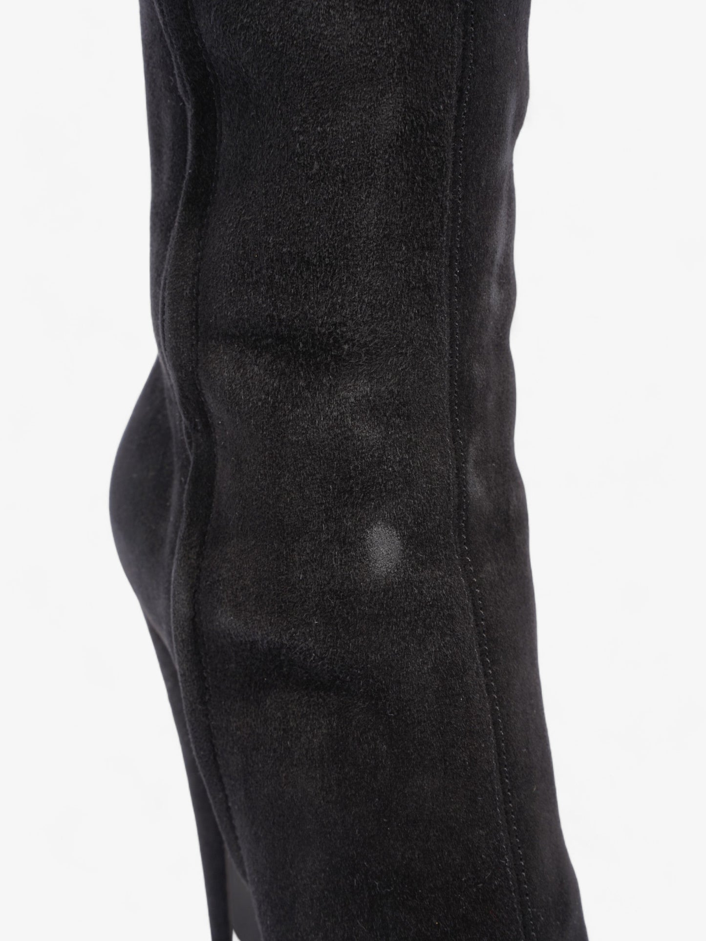Prada Fur Trim Calf Boots 100mm Black Suede EU 37 UK 4