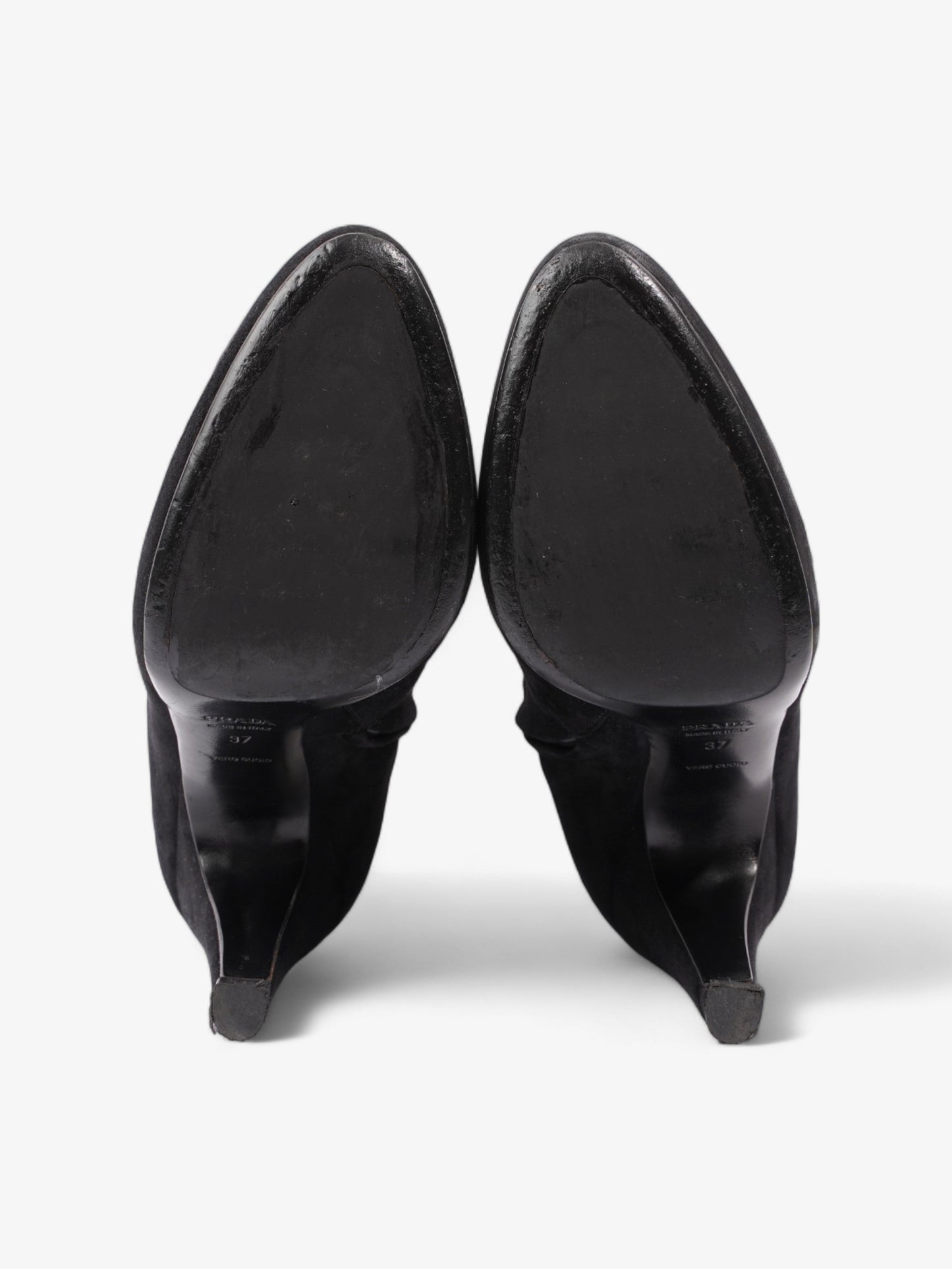 Prada Fur Trim Calf Boots 100mm Black Suede EU 37 UK 4