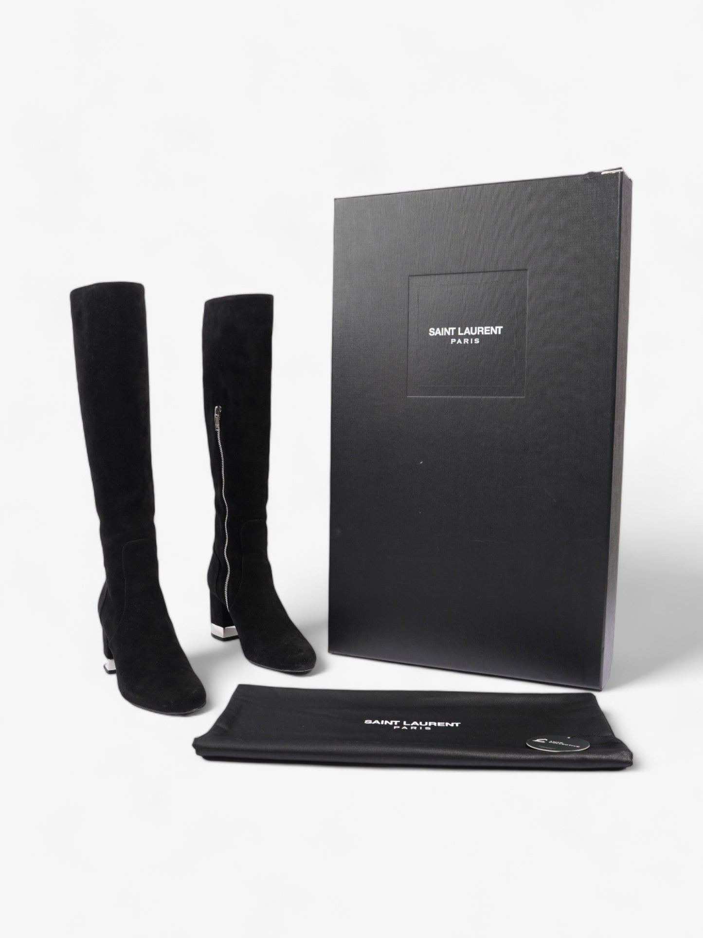 Saint Laurent Babies 70 Tall Boots 70mm Black / Silver Suede EU 37 UK 4
