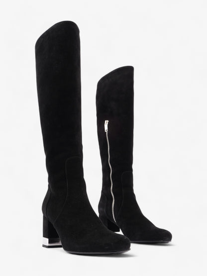 Saint Laurent Babies 70 Tall Boots 70mm Black / Silver Suede EU 37 UK 4