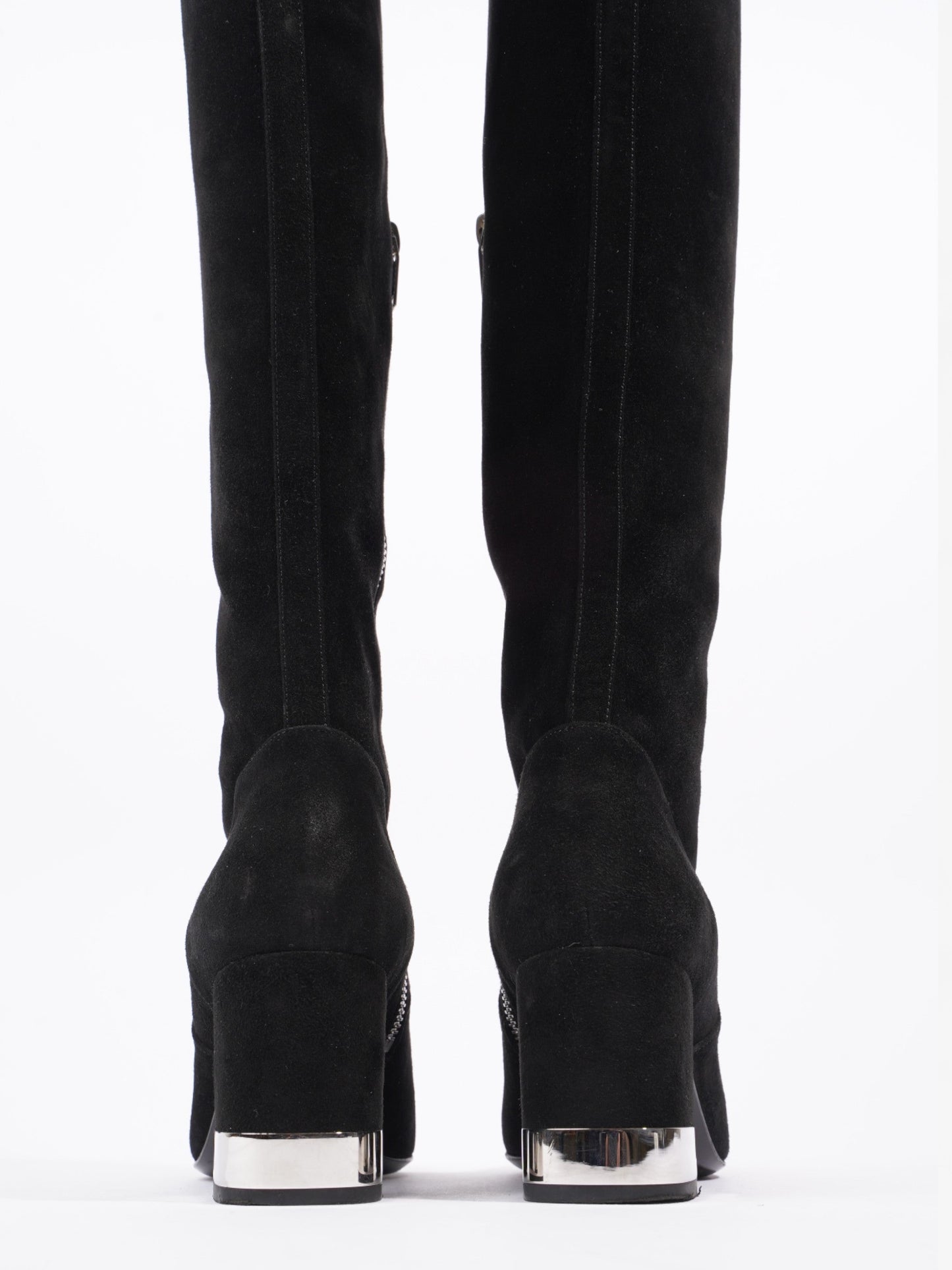 Saint Laurent Babies 70 Tall Boots 70mm Black / Silver Suede EU 37 UK 4