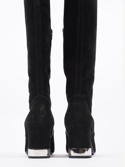 Saint Laurent Babies 70 Tall Boots 70mm Black / Silver Suede EU 37 UK 4