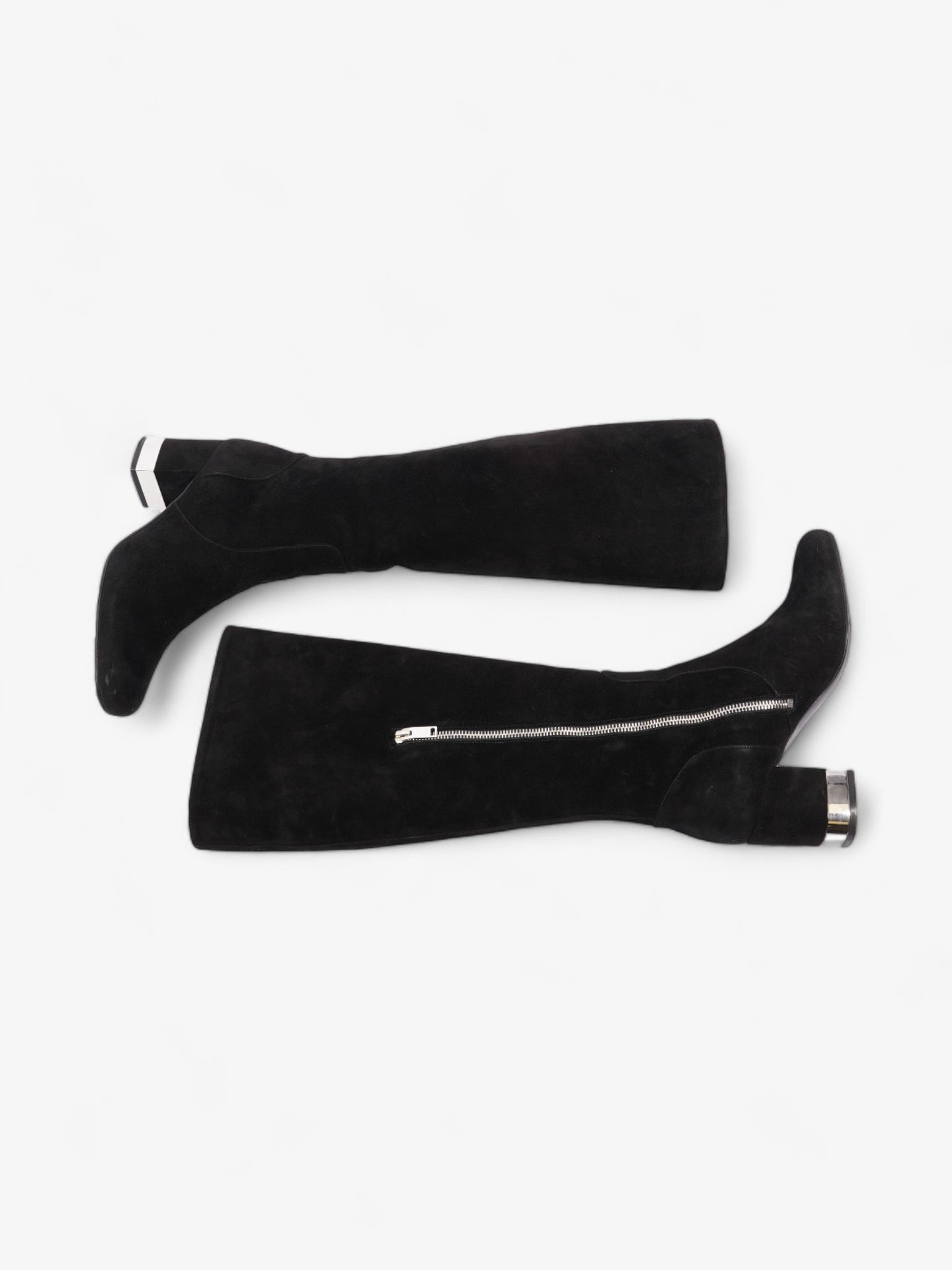 Saint Laurent Babies 70 Tall Boots 70mm Black / Silver Suede EU 37 UK 4