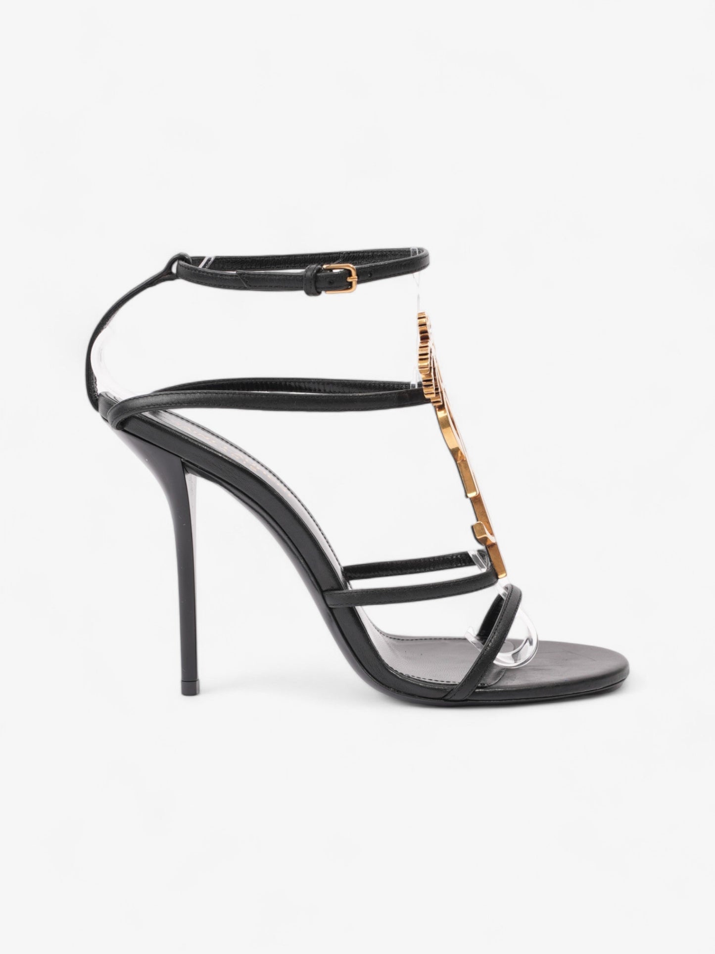 Saint Laurent Cassandre Palm Heels 110mm Black / Gold Leather EU 38.5 UK 5.5