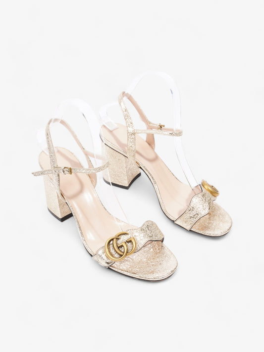 Gucci GG Marmont Ankle Strap Sandals 75mm Gold Leather EU 37.5 UK 4.5