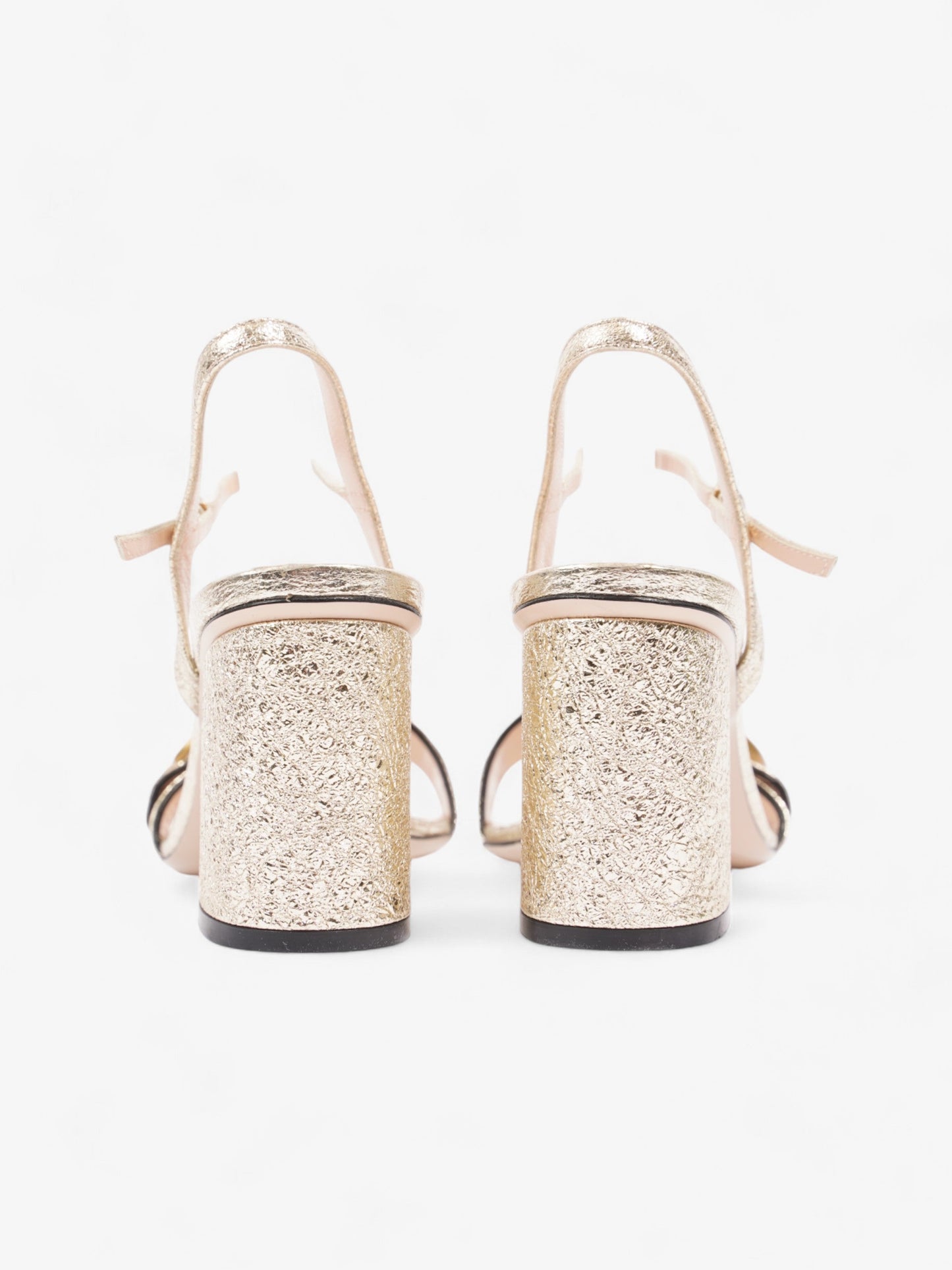 Gucci GG Marmont Ankle Strap Sandals 75mm Gold Leather EU 37.5 UK 4.5