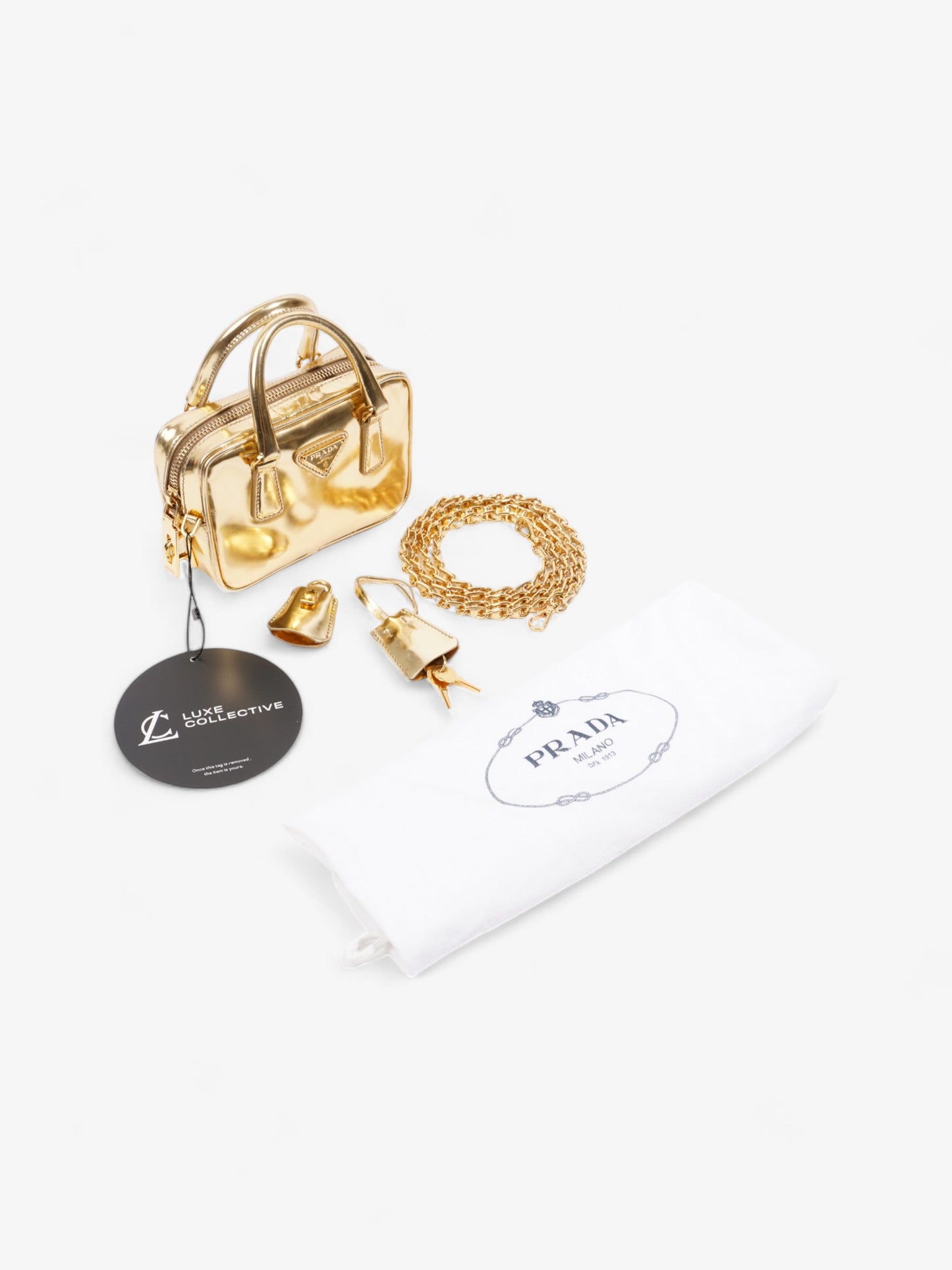 Prada Vitello Handbag Gold Leather Mini