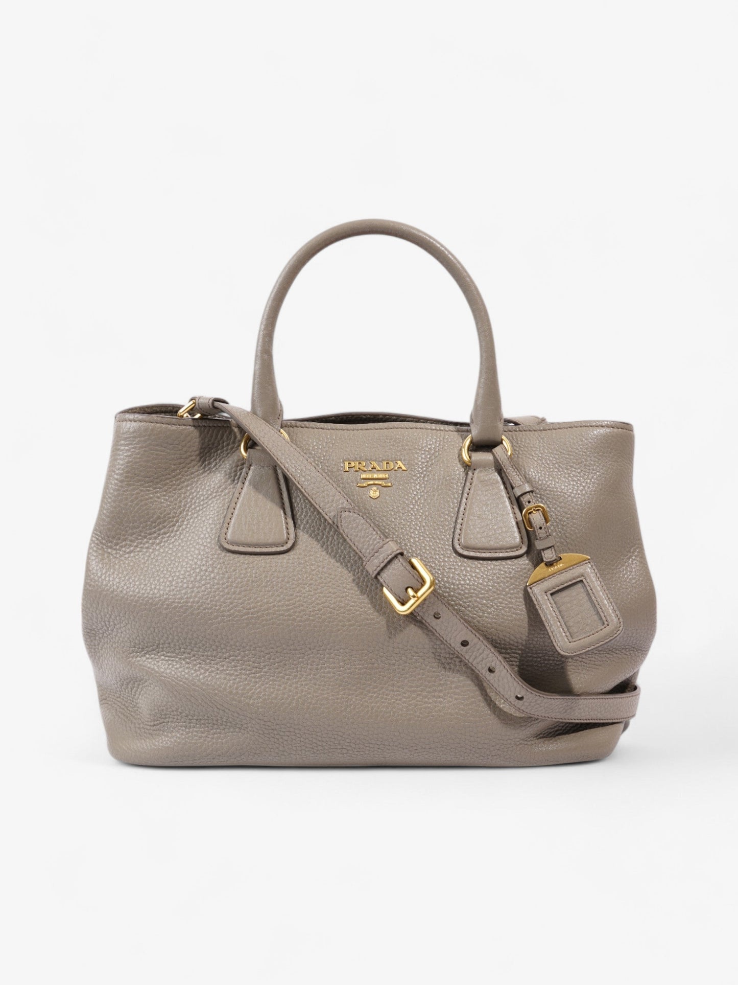 Prada Vitello Daino Middle Zip Tote Grey Leather
