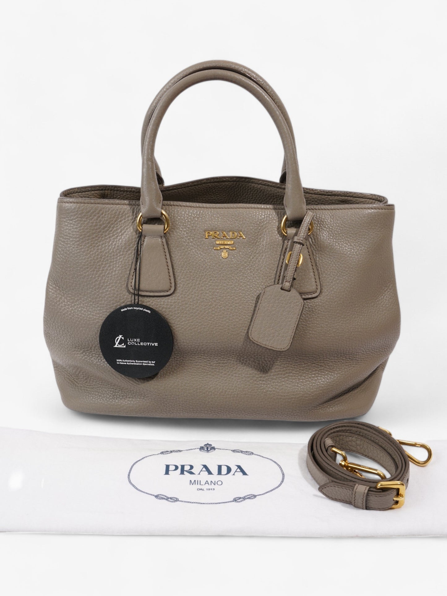Prada Vitello Daino Middle Zip Tote Grey Leather