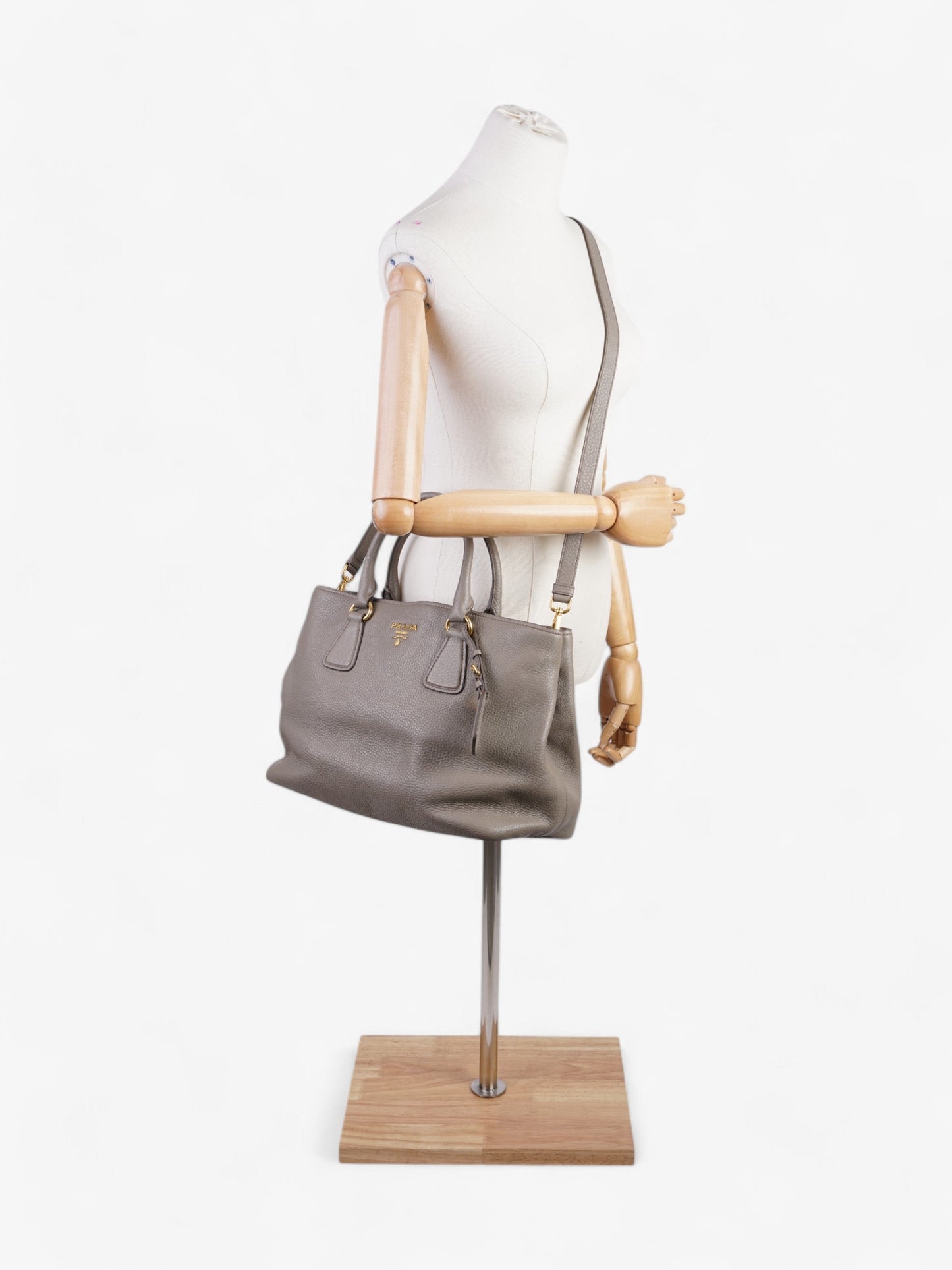 Prada Vitello Daino Middle Zip Tote Grey Leather