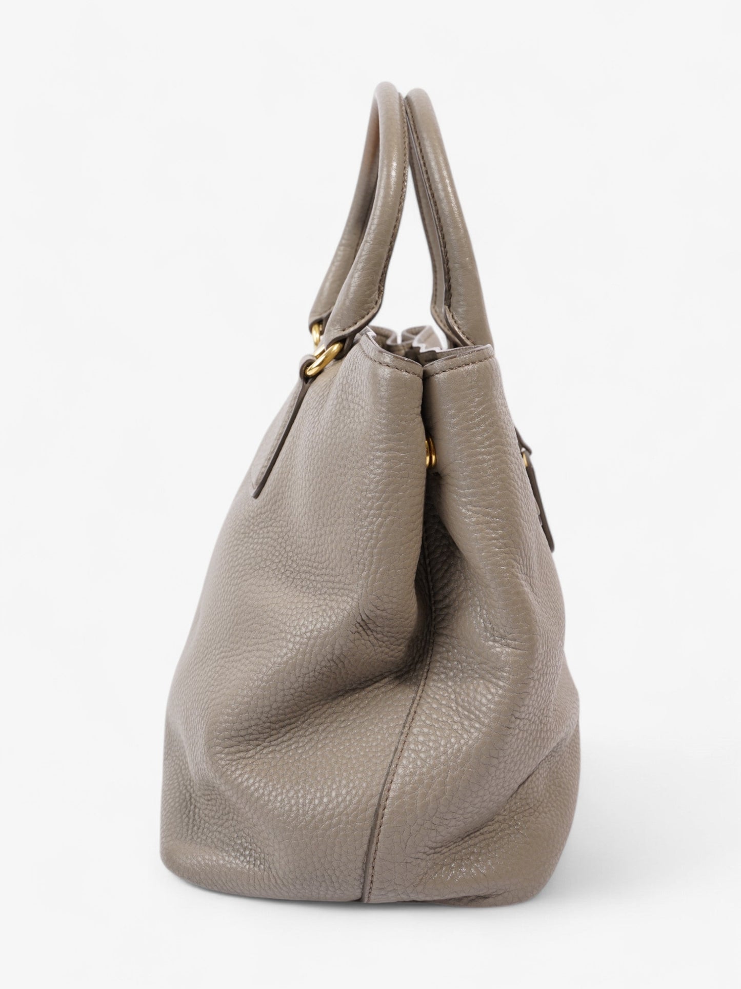 Prada Vitello Daino Middle Zip Tote Grey Leather