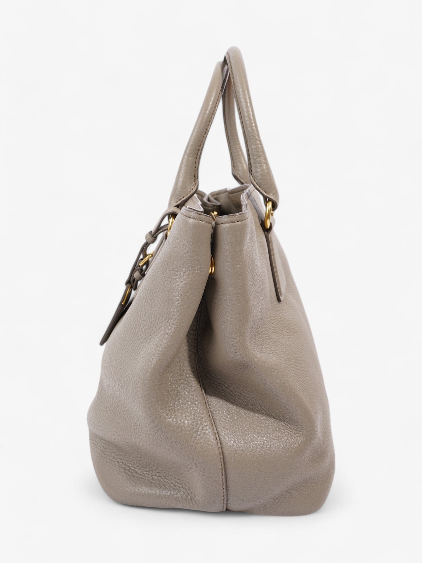 Prada Vitello Daino Middle Zip Tote Grey Leather