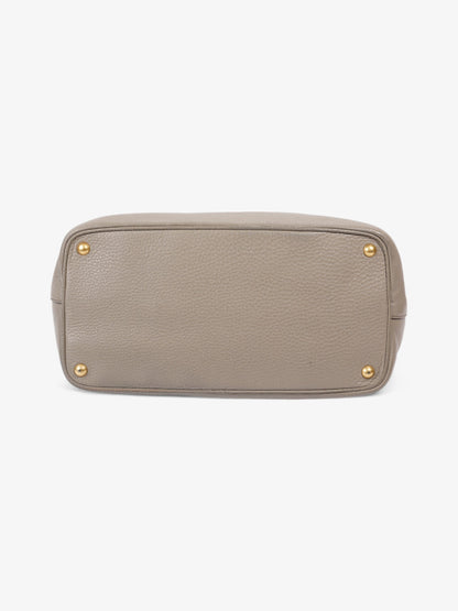 Prada Vitello Daino Middle Zip Tote Grey Leather