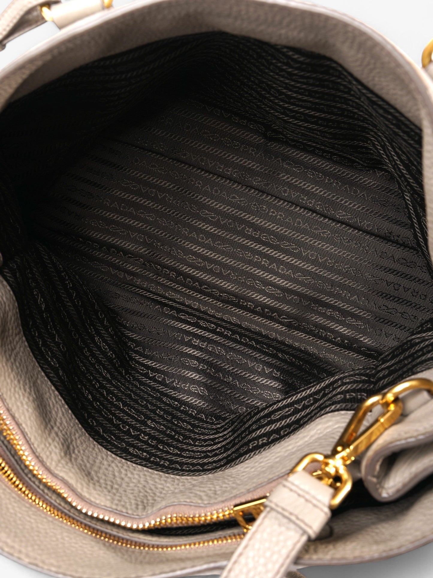 Prada Vitello Daino Middle Zip Tote Grey Leather