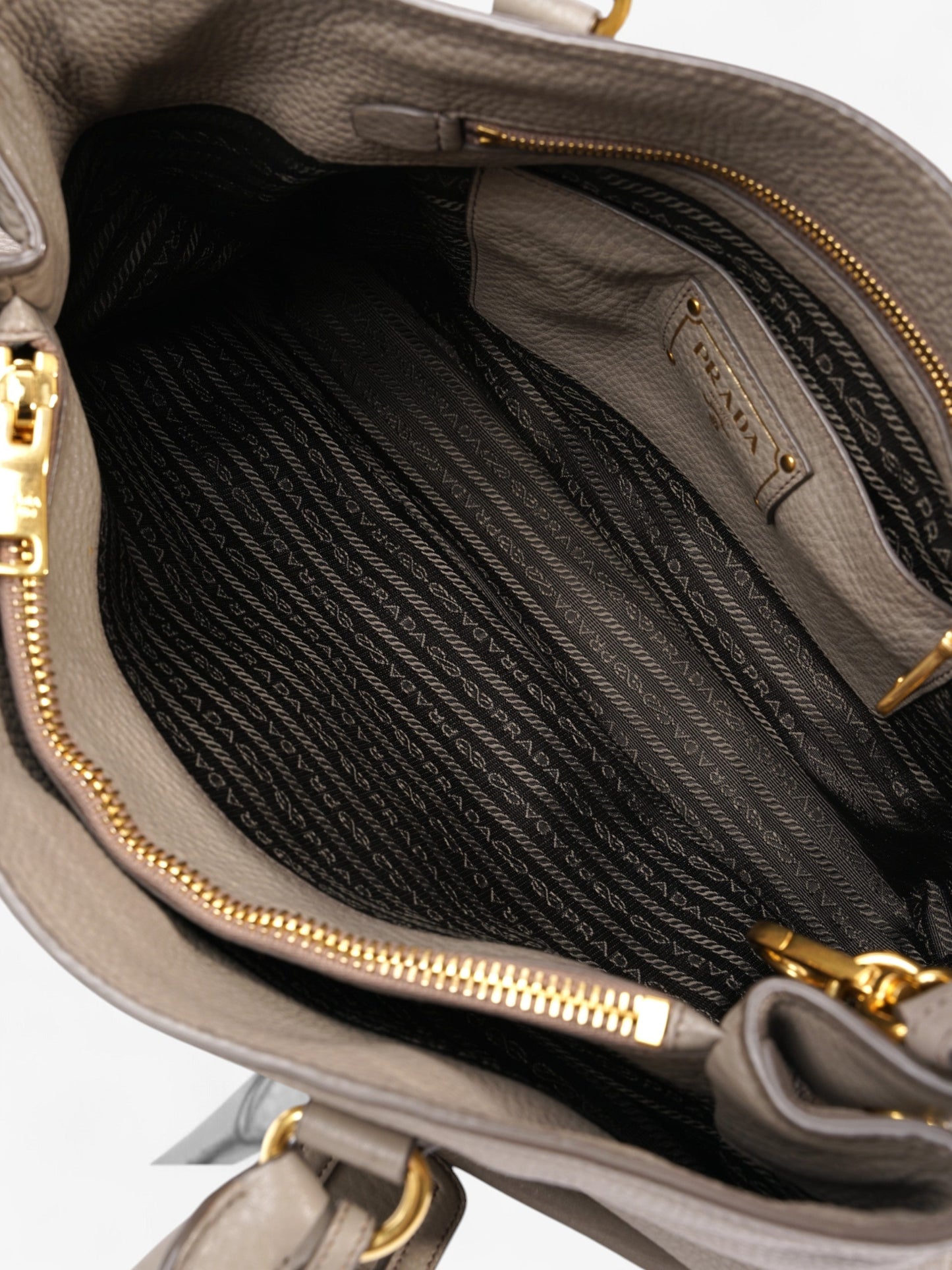 Prada Vitello Daino Middle Zip Tote Grey Leather