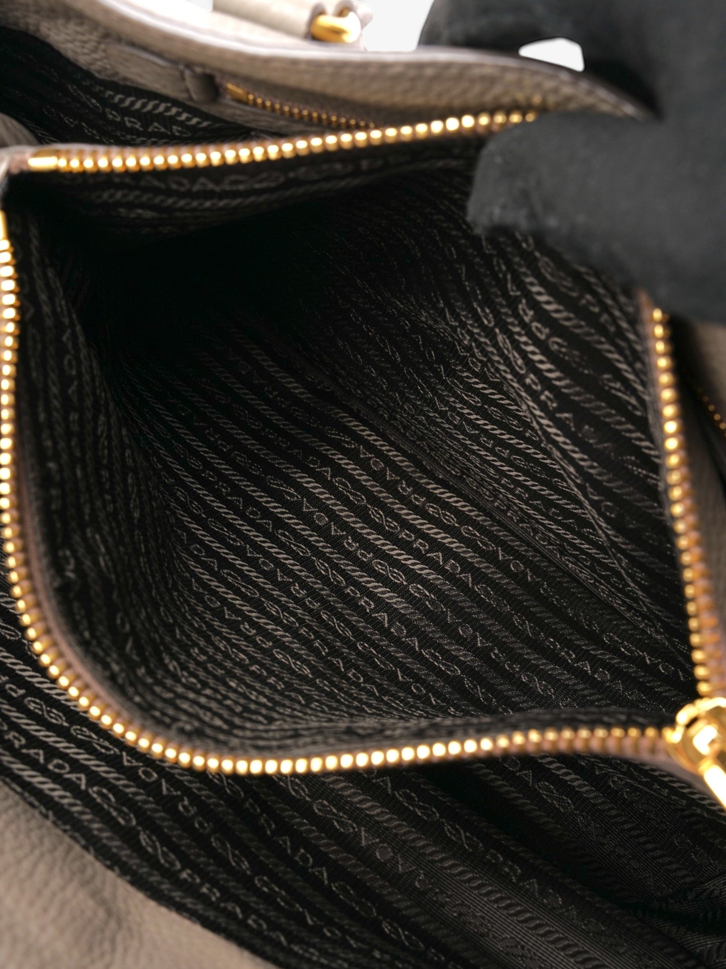 Prada Vitello Daino Middle Zip Tote Grey Leather