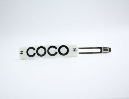 Chanel Vintage 01P Resin Coco Logo White Hairpin