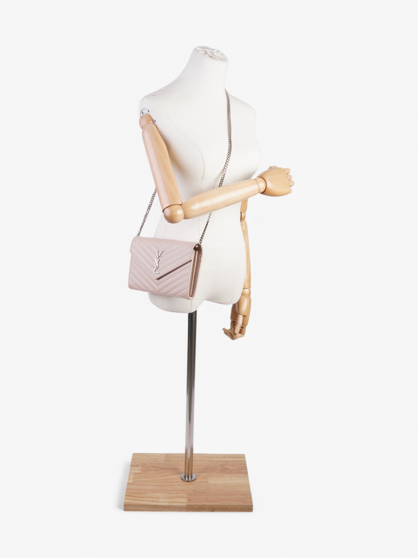 Saint Laurent Cassandre Chain Wallet Light Pink Calfskin Leather