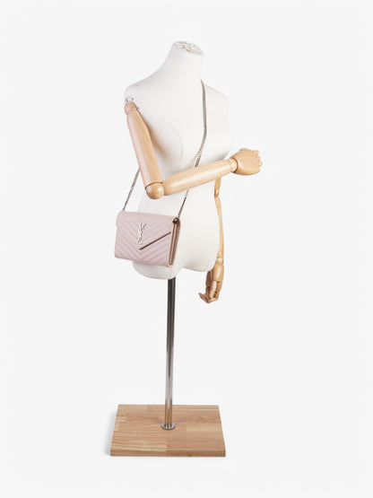 Saint Laurent Cassandre Chain Wallet Light Pink Calfskin Leather