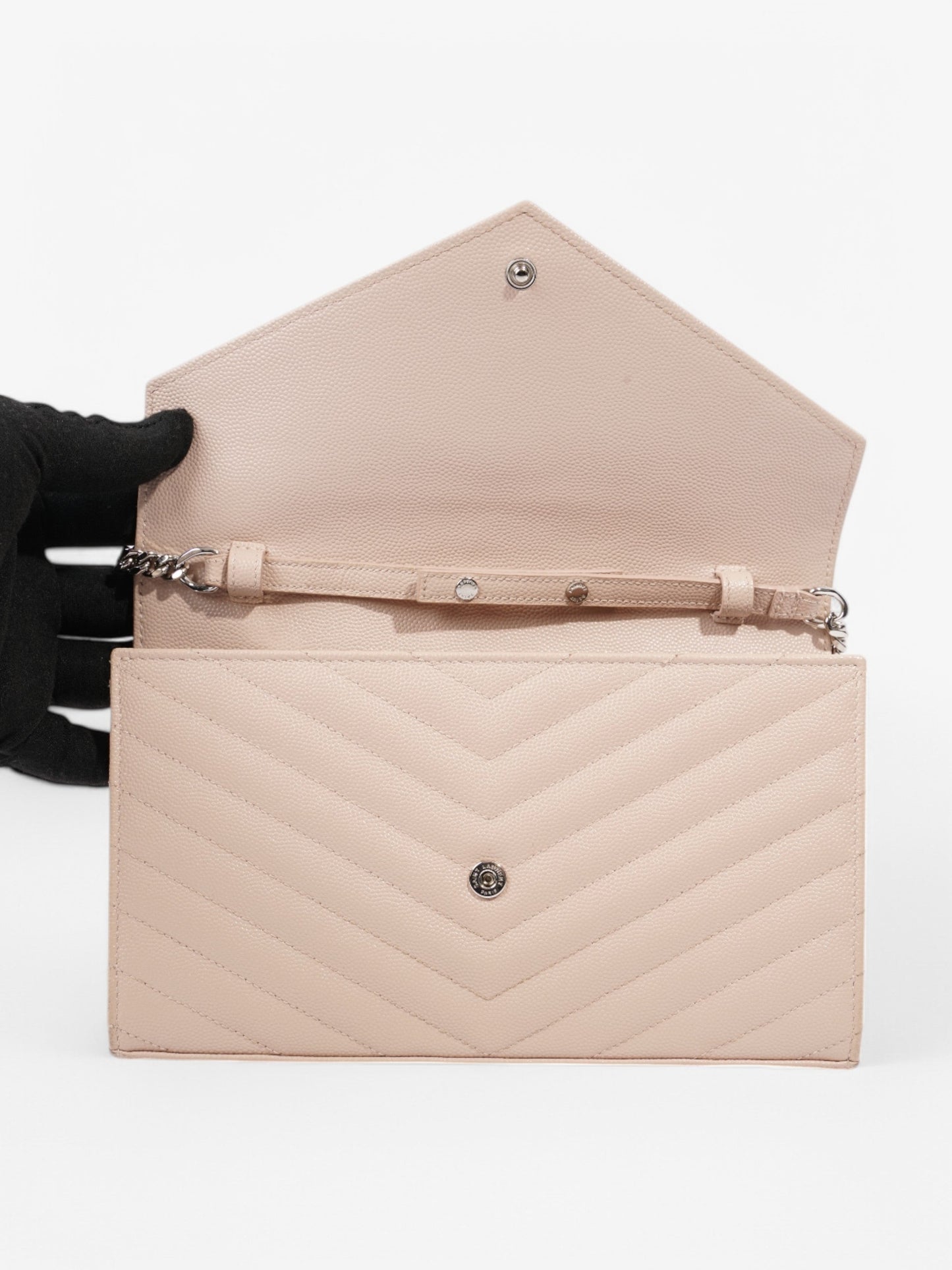 Saint Laurent Cassandre Chain Wallet Light Pink Calfskin Leather