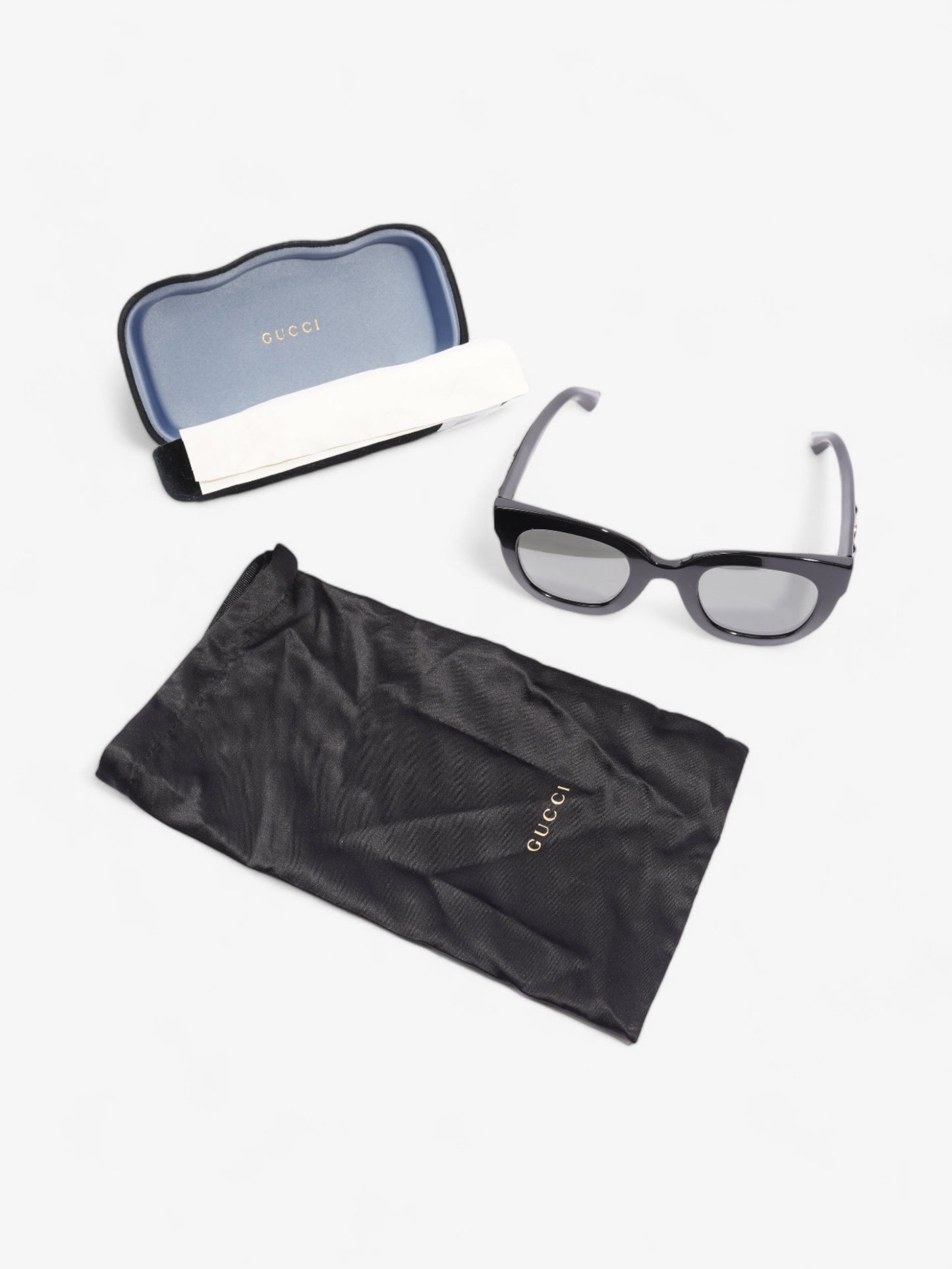 Gucci GG Star Detail Rounded Frame Sunglasses Black Acetate 140mm