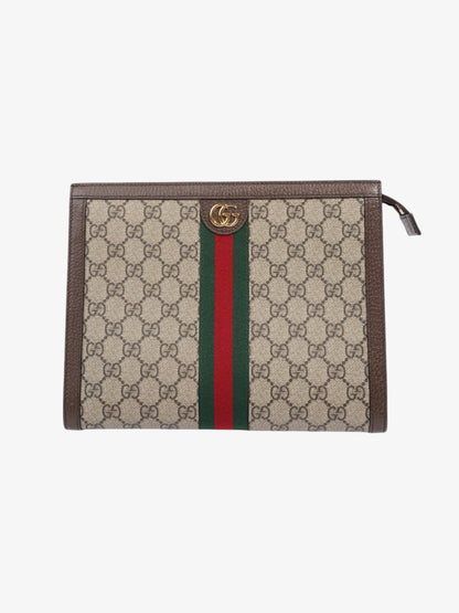 Gucci Ophidia Pouch Beige  / Brown / Green Coated Canvas
