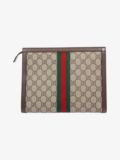Gucci Ophidia Pouch Beige  / Brown / Green Coated Canvas