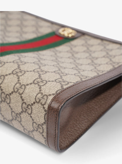 Gucci Ophidia Pouch Beige  / Brown / Green Coated Canvas