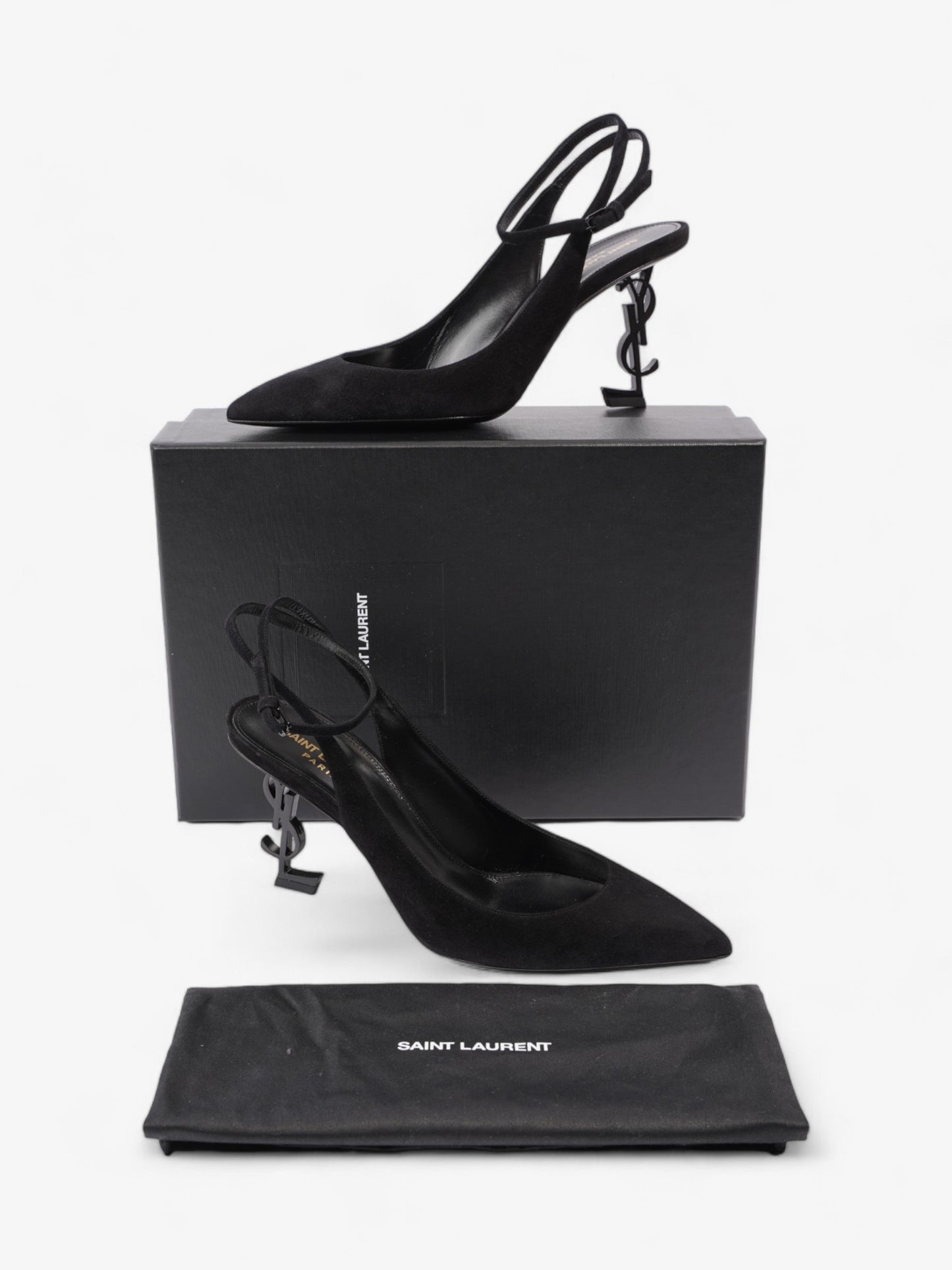 Saint Laurent Opyum Slingback Sandals 85 Black Suede EU 40 UK 7