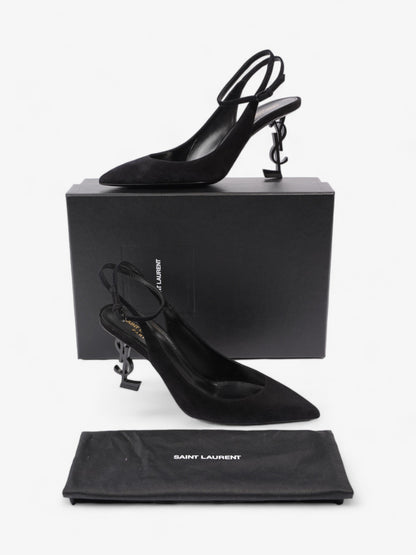 Saint Laurent Opyum Slingback Sandals 85 Black Suede EU 40 UK 7