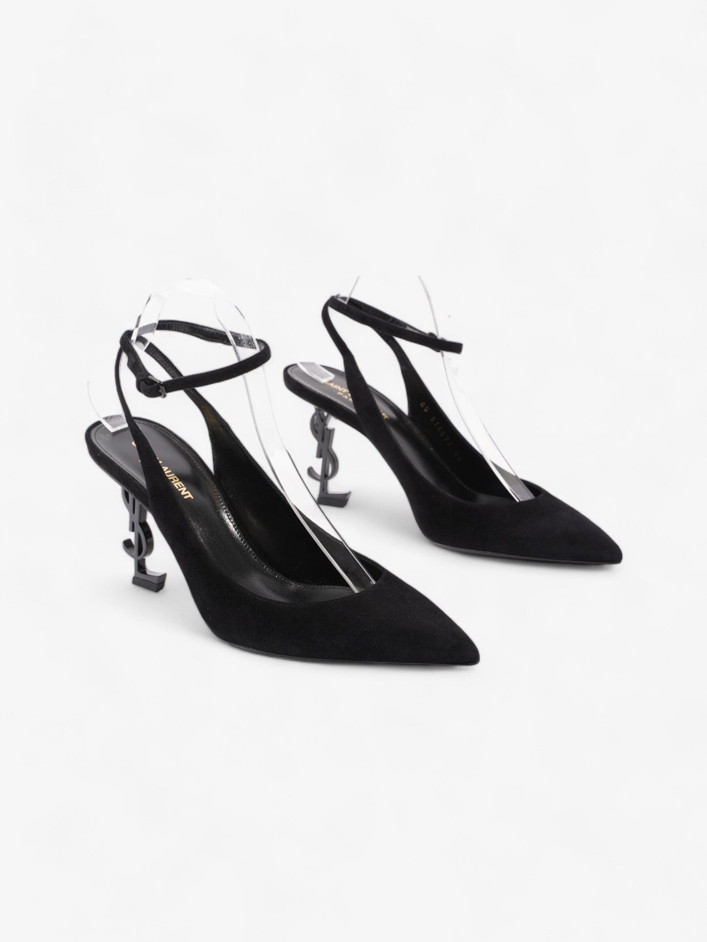 Saint Laurent Opyum Slingback Sandals 85 Black Suede EU 40 UK 7
