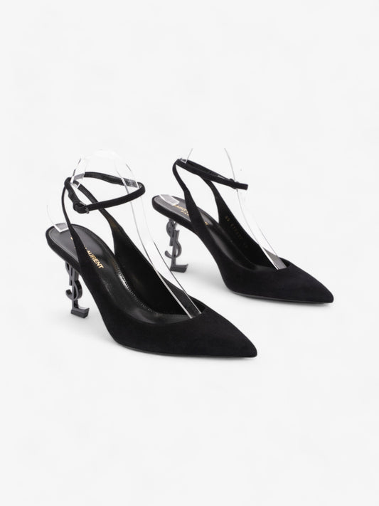 Saint Laurent Opyum Slingback Sandals 85 Black Suede EU 40 UK 7