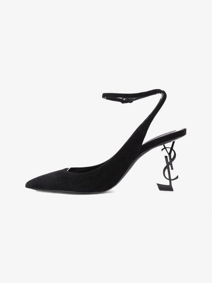 Saint Laurent Opyum Slingback Sandals 85 Black Suede EU 40 UK 7
