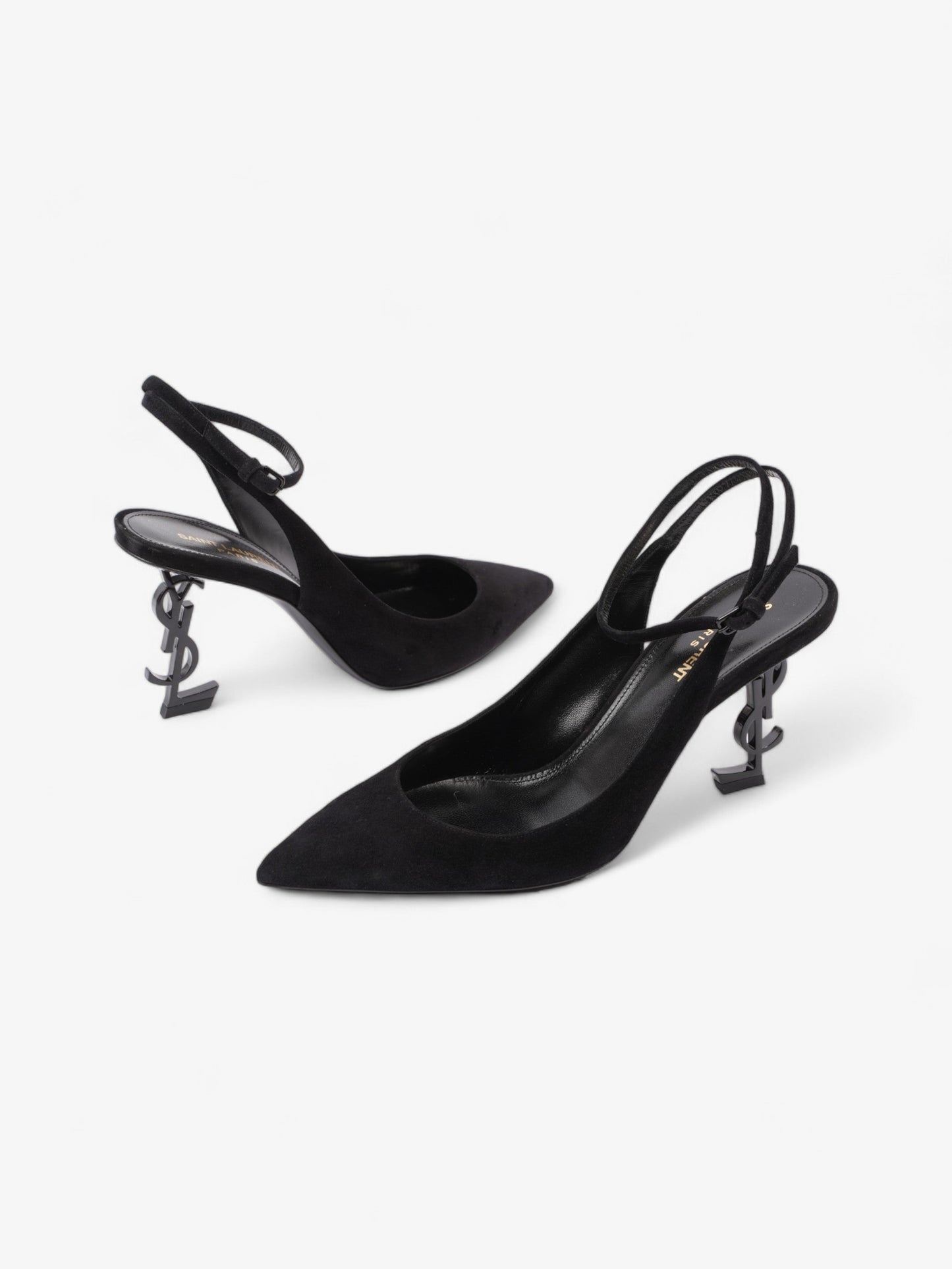Saint Laurent Opyum Slingback Sandals 85 Black Suede EU 40 UK 7