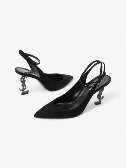 Saint Laurent Opyum Slingback Sandals 85 Black Suede EU 40 UK 7