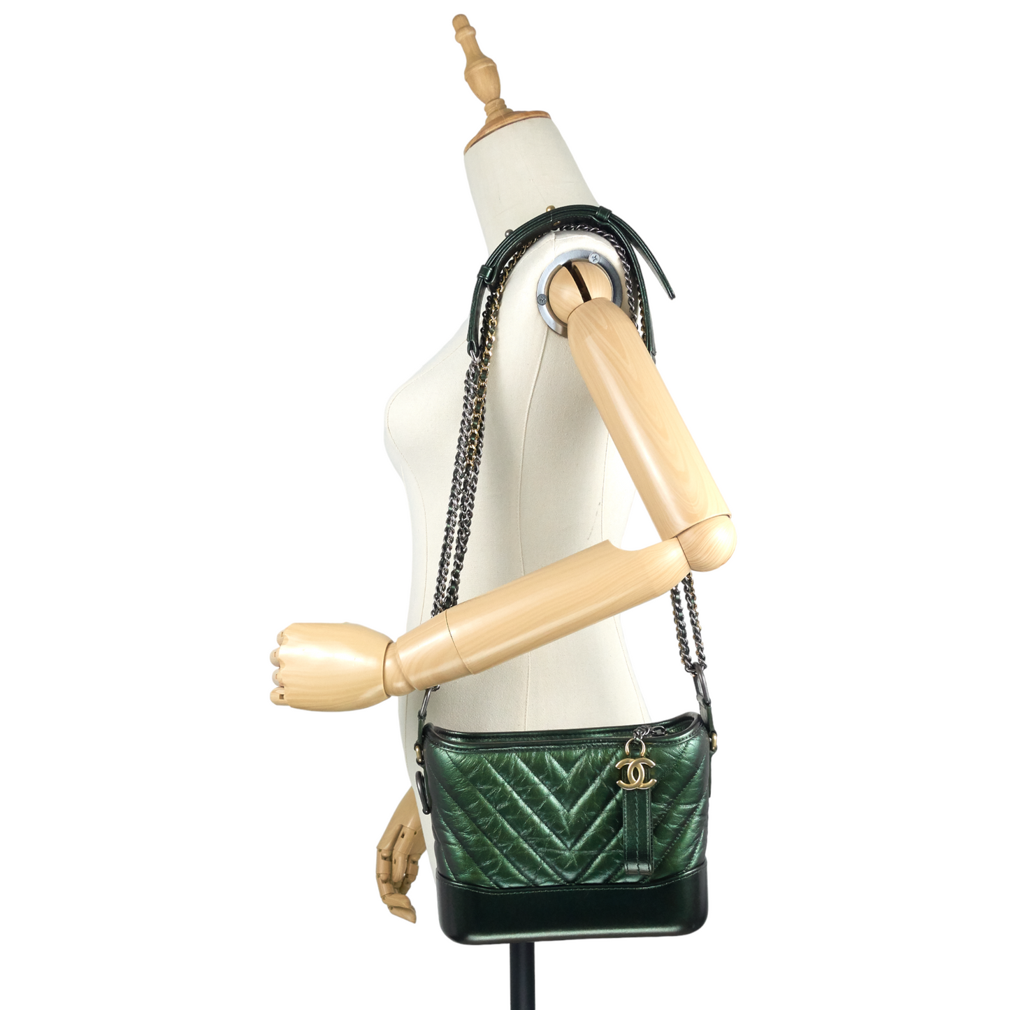 Chanel Gabrielle Small Chevron Metallic Leather Hobo Bag