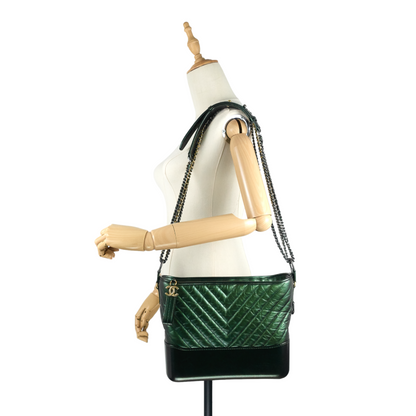 Chanel Gabrielle Medium Chevron Metallic Leather Hobo Bag