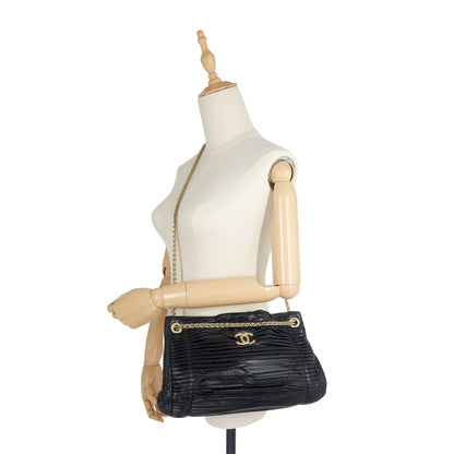 Chanel CC Accordion Pleated Lambskin Leather Chain Bag