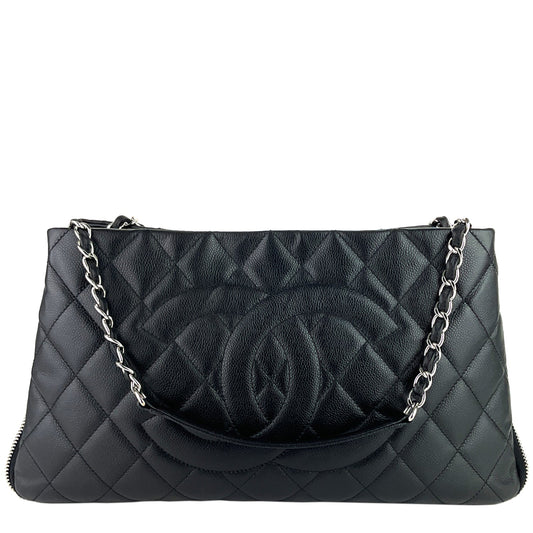 Chanel Expandable Zip Caviar Leather Shoulder Bag