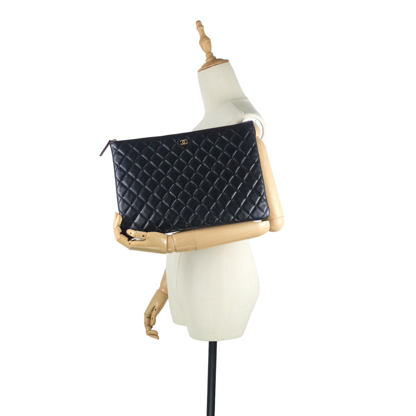 Chanel O Case Large Caviar Leather Clutch Bag