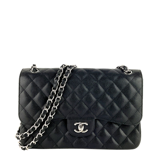 Chanel Double Flap Quilted Caviar Leather Bag