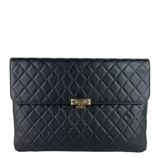 Chanel Golden Class O-Case Large Caviar Leather Clutch Bag