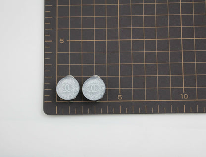 Chanel Vintage 00A Resin Light Blue Glitter Round Clip-on Earrings