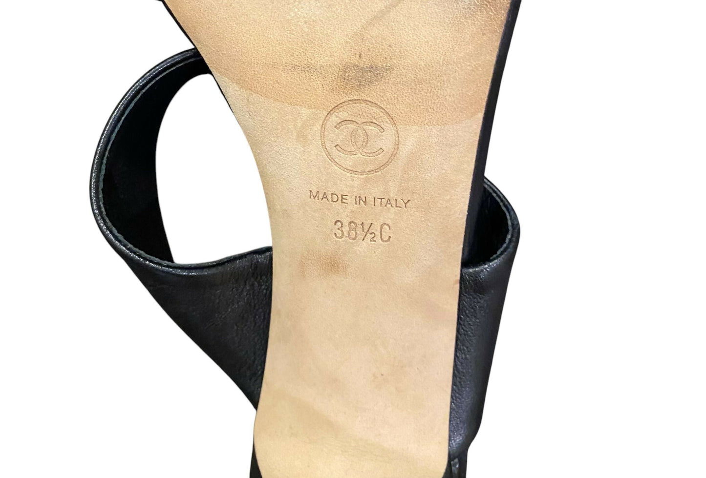 Chanel 17A Black Lambskin Leather Pearl Heel Sandal Mules EU 38.5C